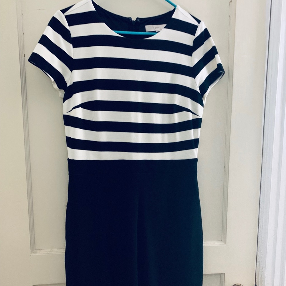 LOFT Black & White striped knit dress.